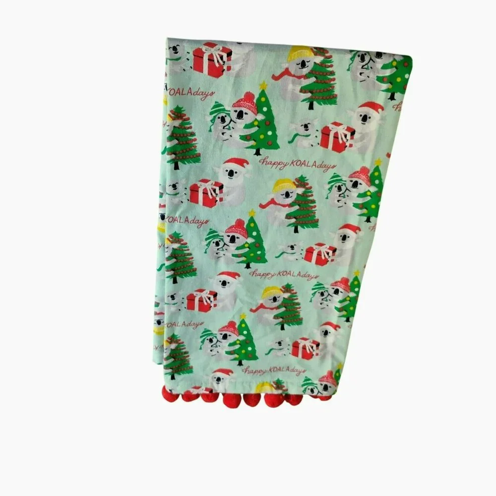 Happy Koaladays Christmas Tea Towel With Red Pom Trim Paper Source 20x28 Cotton